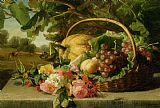 A still life with flowers grapes and a melon